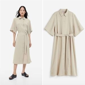 H&M Beige Tie Waist Shirt Dress Medium NWT